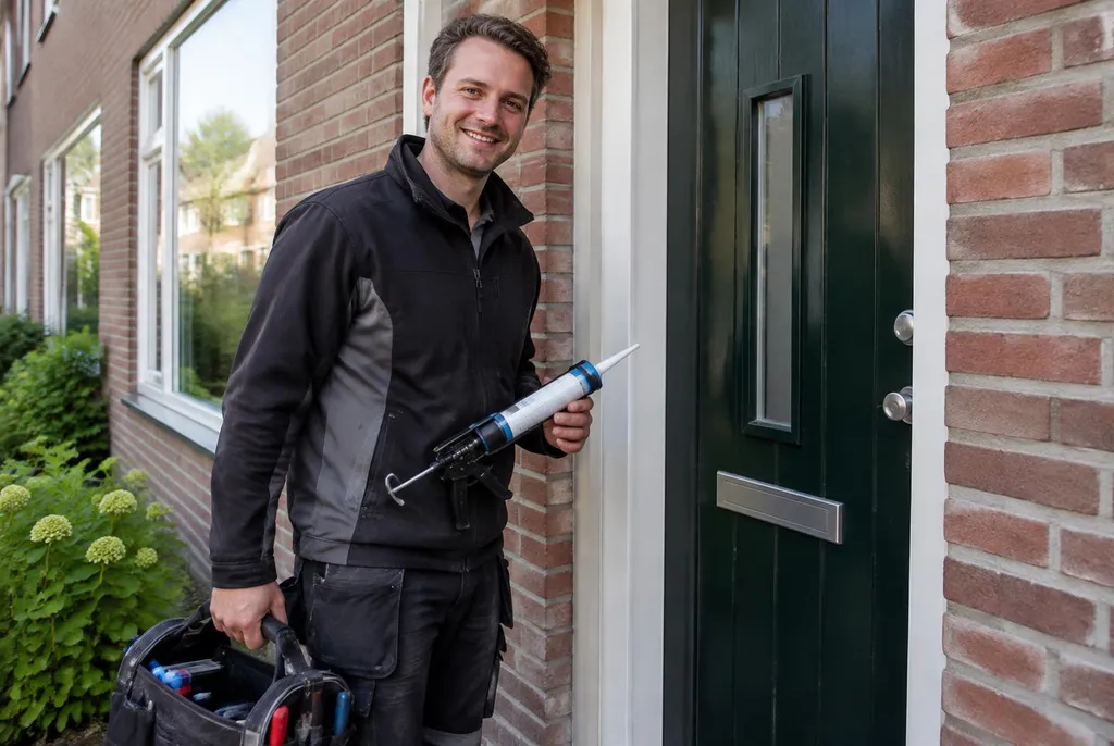 Vakman van Kitbedrijf Hoofddorp bij de voordeur van een woning